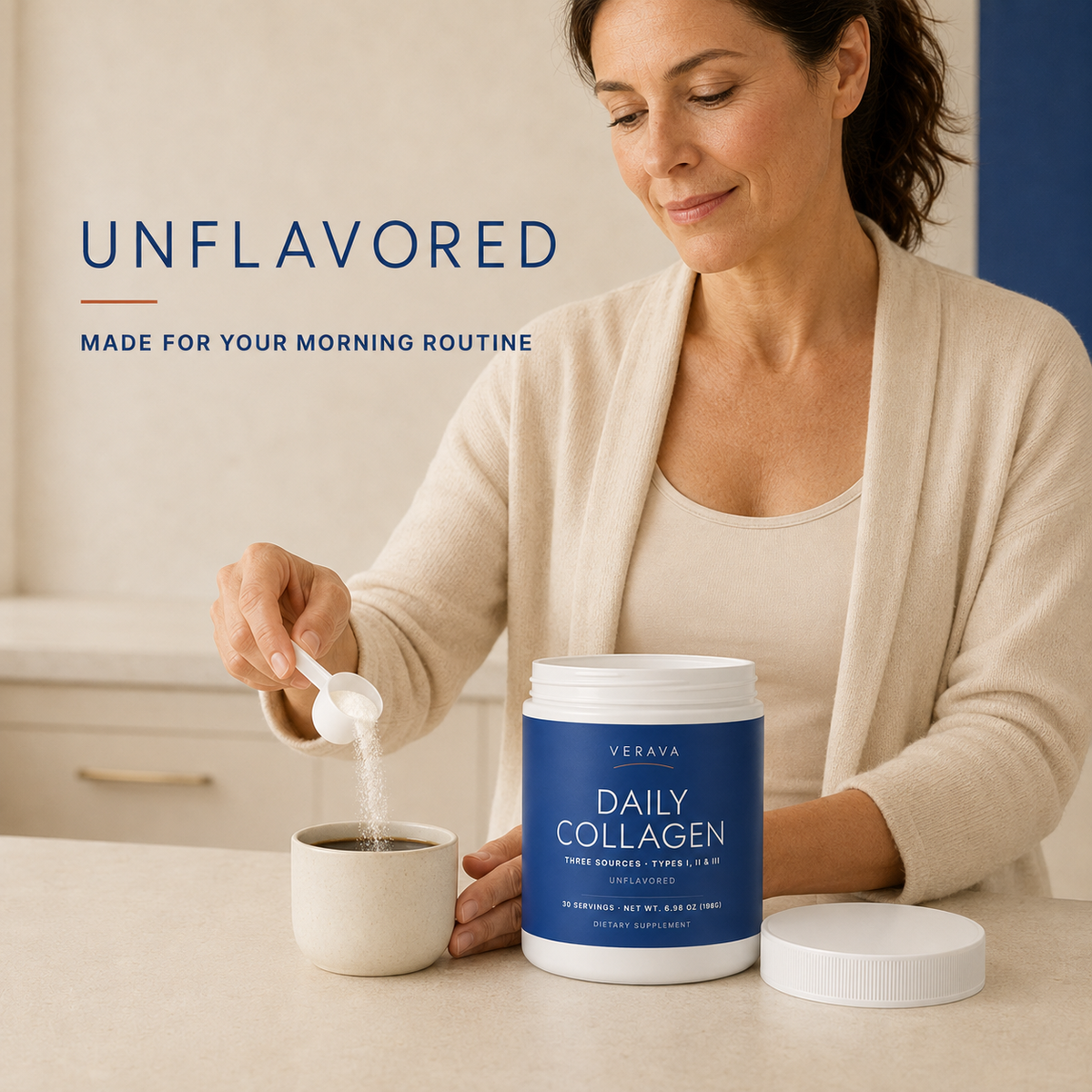 Verava Daily Collagen unflavored morning coffee routine
