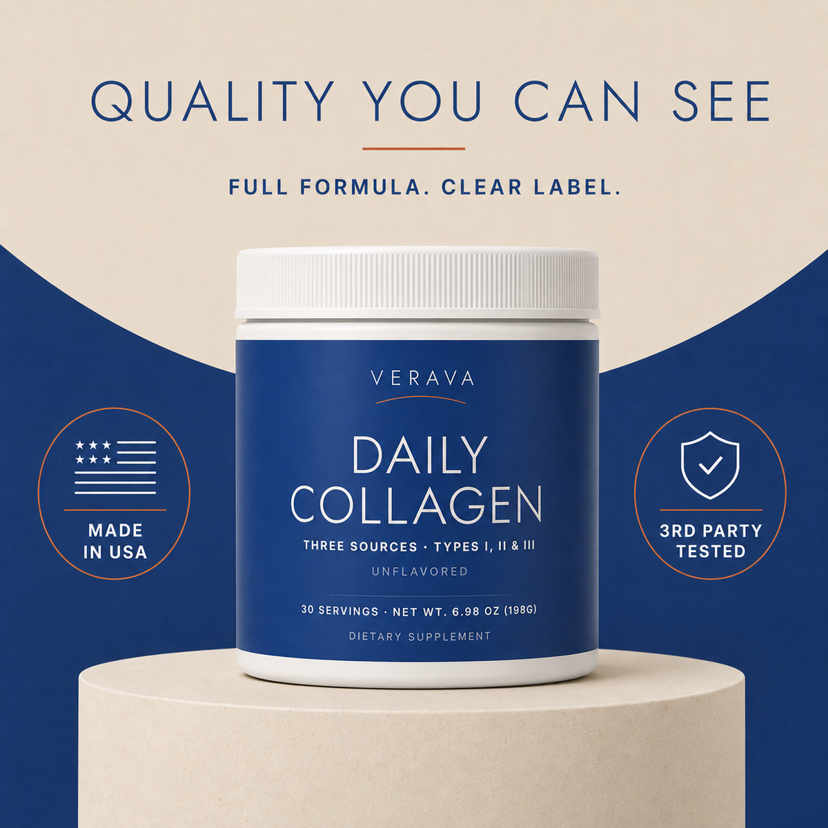 Verava Daily Collagen Made in USA and 3rd Party Tested quality