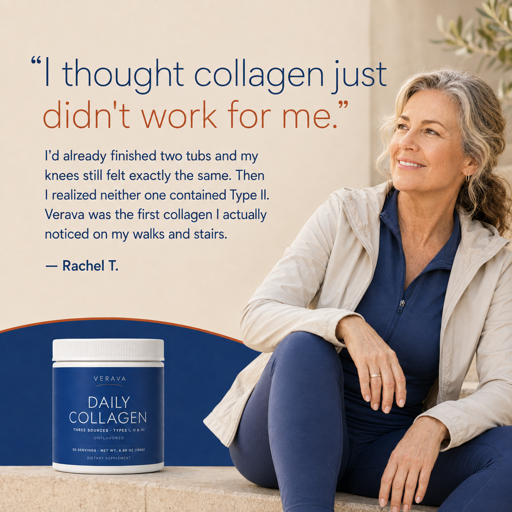Customer testimonial about Verava Daily Collagen and Type II collagen